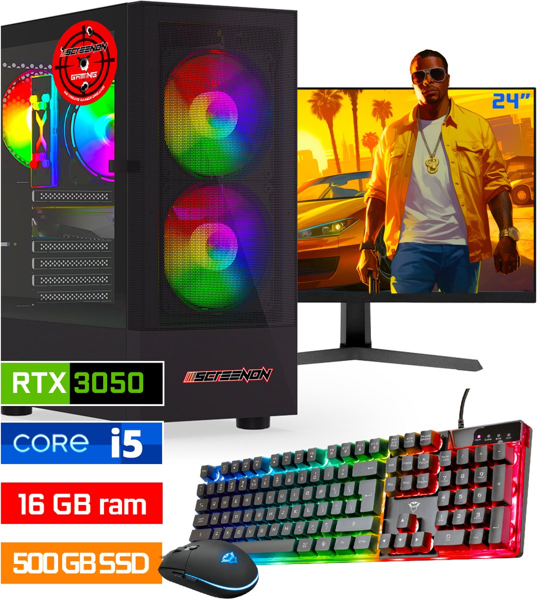ScreenON - Intel Core i5 - 500GB SSD - 16GB RAM - RTX 3050 - Gaming Set - V92023124 (24