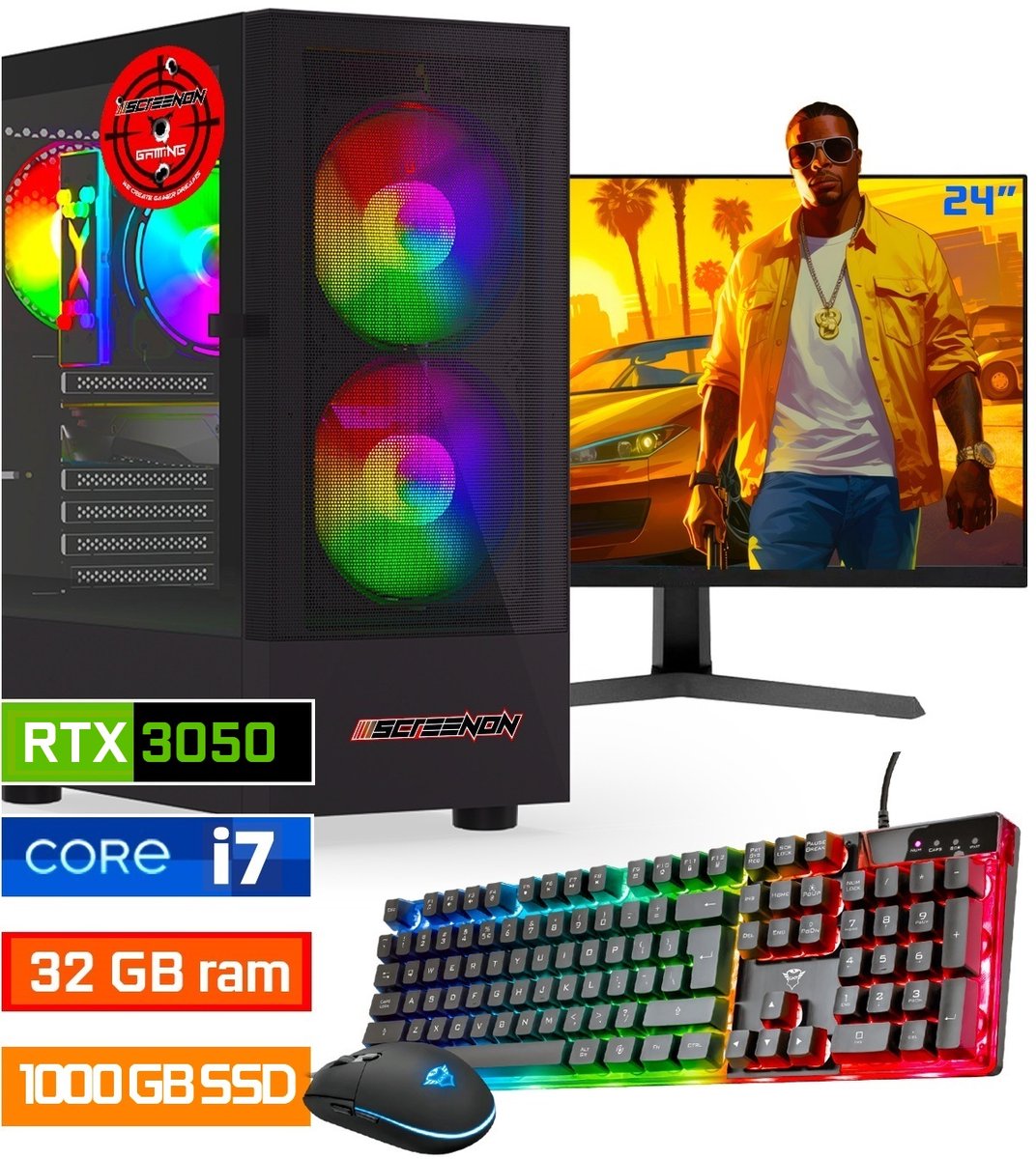 ScreenON - Intel Core i7 - 1000GB SSD - 32GB RAM - RTX 3050 - Gaming Set - V92023524 (24