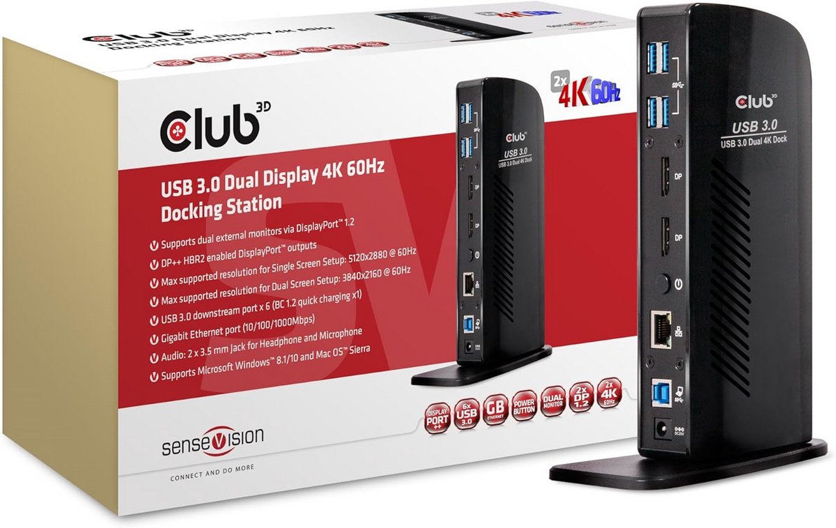USB 3.0 Dual 4K 60Hz Docking Station met 6 Poorten en Gigabit Ethernet (9101042662025)