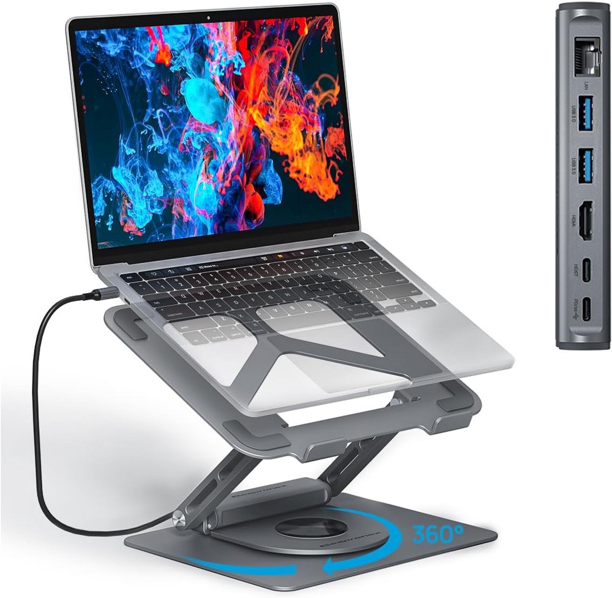360° Draaibare en Verstelbare Laptopstandaard met Geïntegreerde Docking Station Hub (9101118338878)