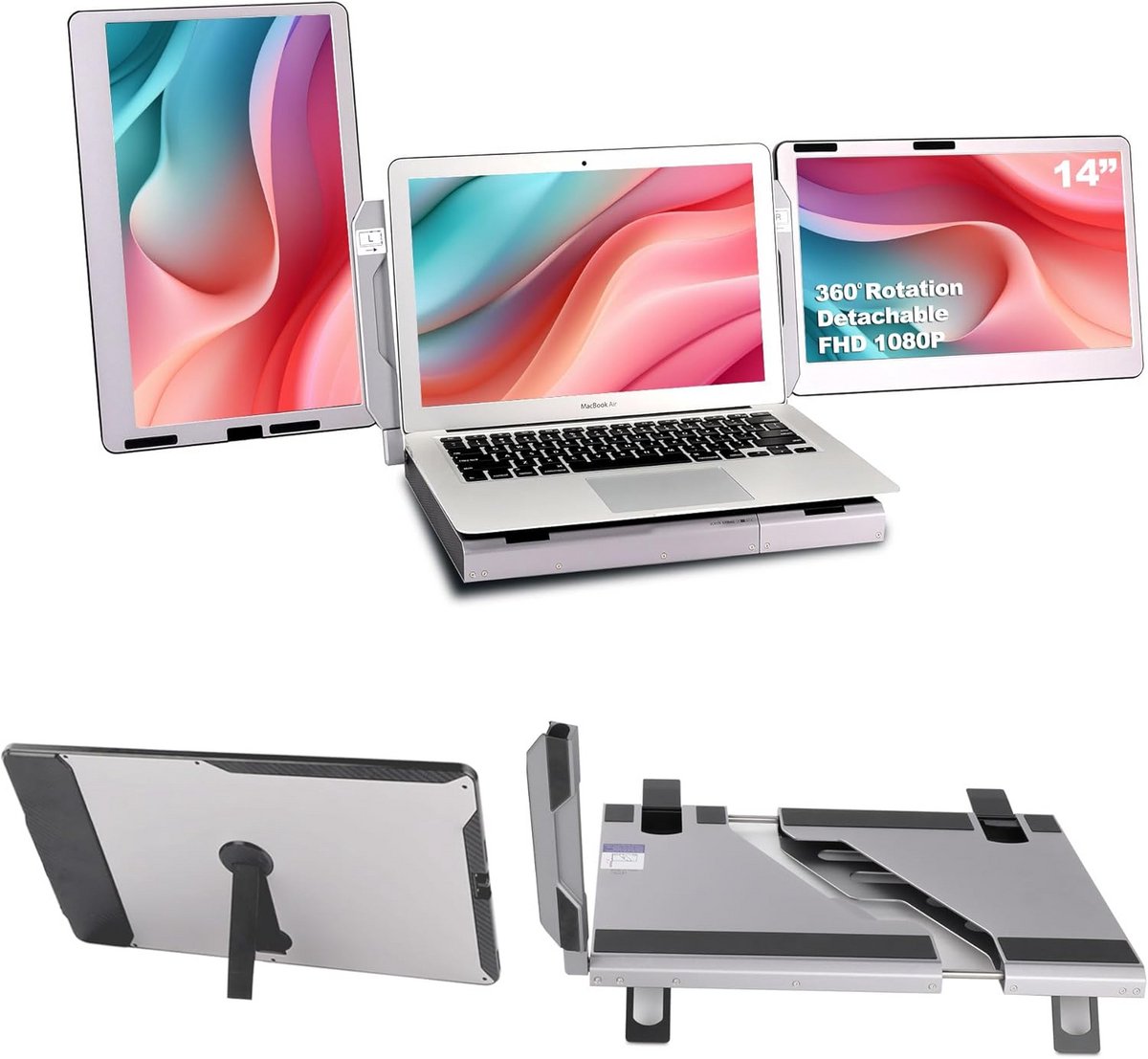 Draagbare 14 inch laptop monitor extender - Triple Screen met verstelbare standaard en Plug and Play Type-C/HDMI (9101049183745)