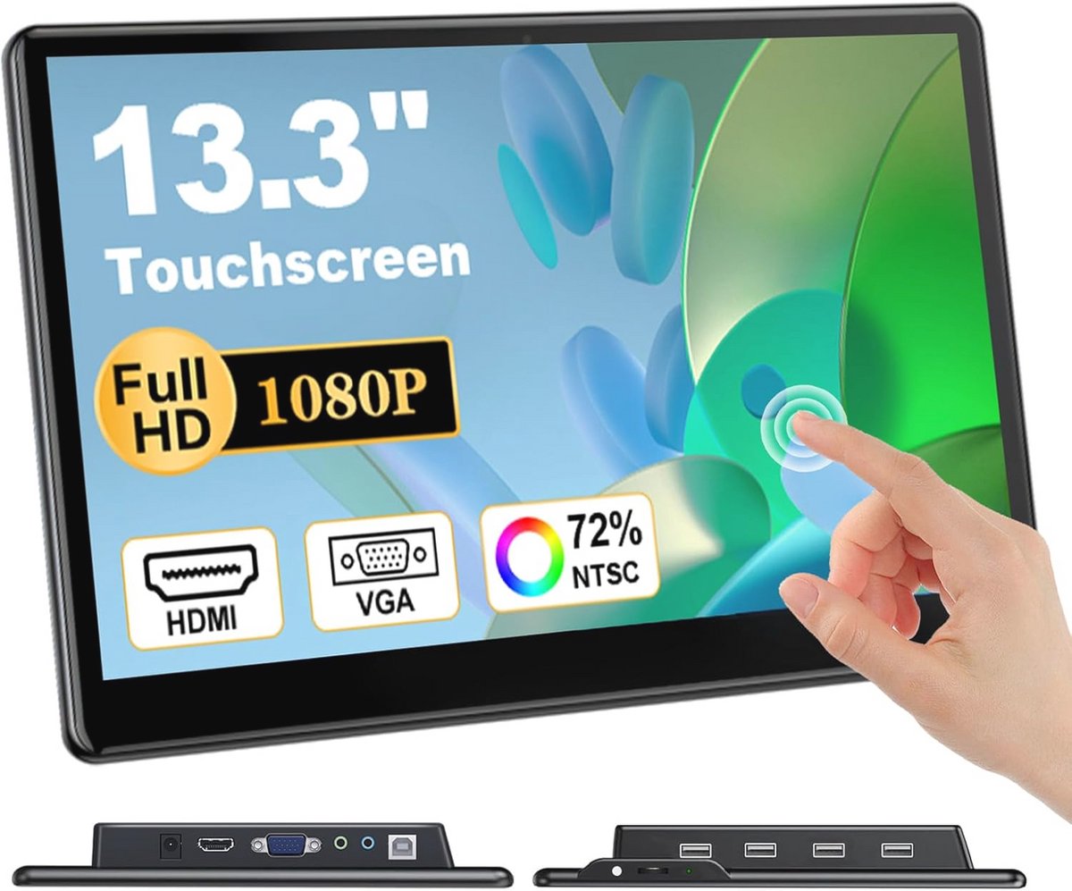 Draagbare Touchscreen Laptop Monitor 13,3 inch FHD 1920 x 1080 IPS - HDMI & VGA Plug & Play (9101018484286)