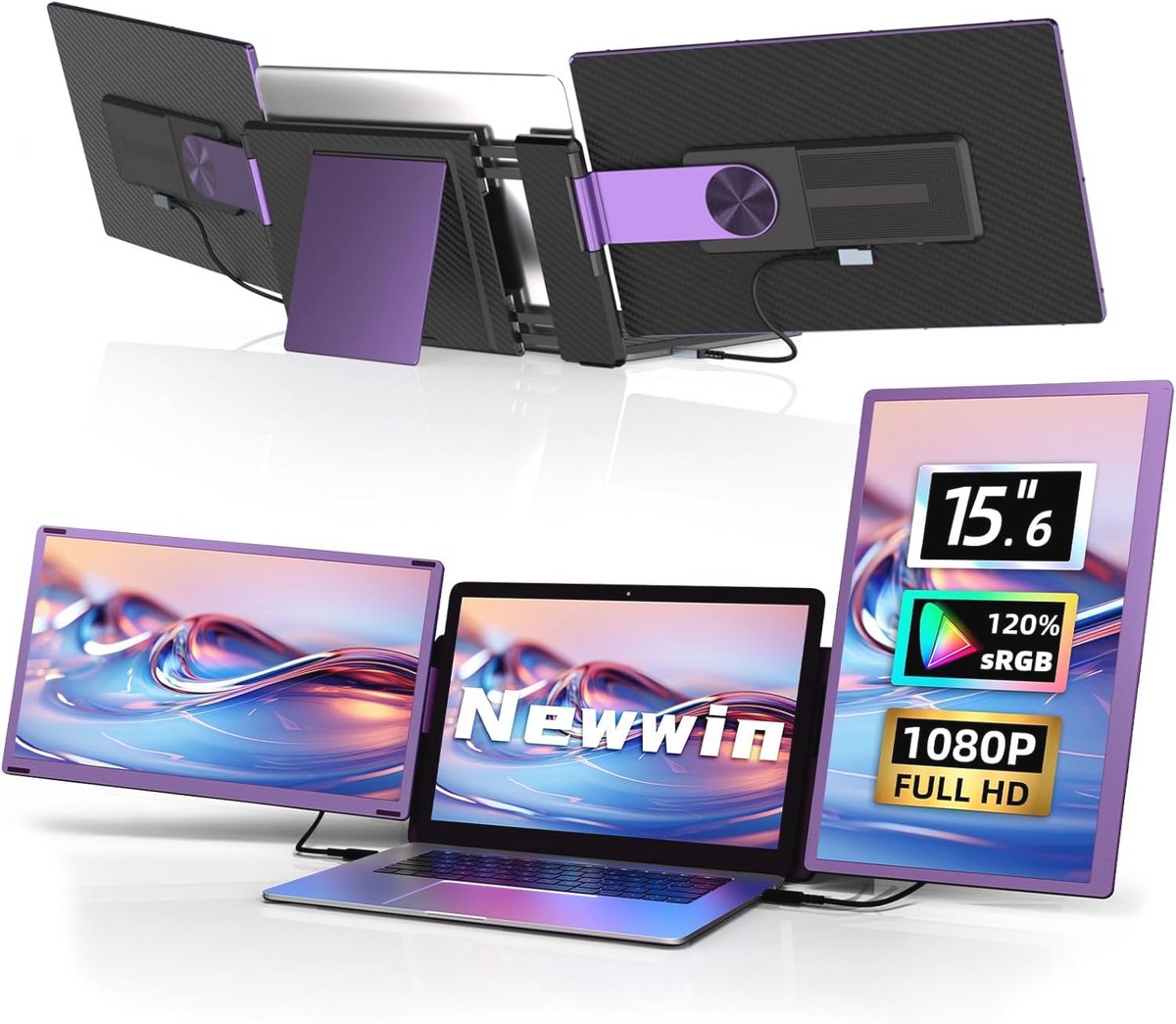 Drievoudig Laptop Scherm 15,6 inch - FHD 1080p IPS Monitor voor Meerdere Schermen - Dubbel Scherm Uitbreiding voor Laptops 13-17,3 inch (9101039802588)