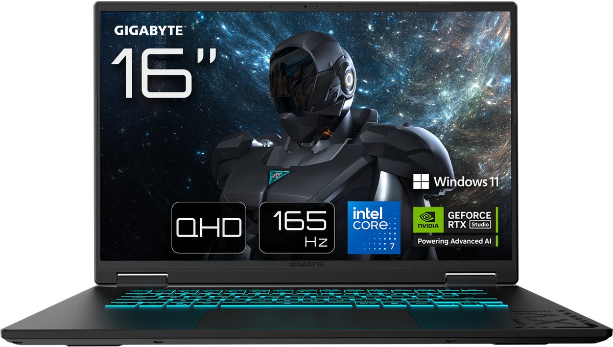 GIGABYTE GAMING A16 PRO DYHG5EECC4SH - Gaming Laptop - 16 inch - RTX 5080 - Core 7 - 32GB/1TB - 165Hz (4719331767723)