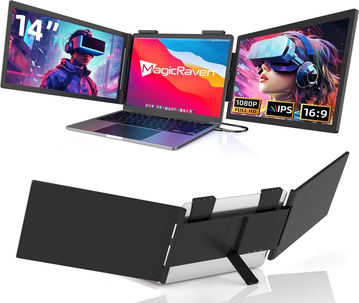 Portable Monitor - Tri Screen - Laptop Uitbreider - Full HD - USB C (9101119911407)