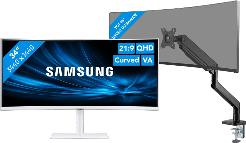Samsung ViewFinity S6 LS34C650TAUXEN + BlueBuilt Monitorarm voor 1 Ultrawide Monitor (6151138838875)