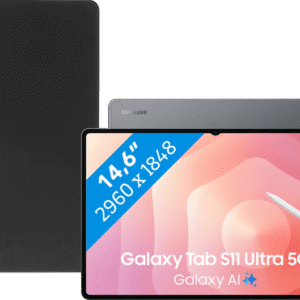 Samsung Galaxy Tab S11 Ultra 14,6 inch 1TB Wifi + 5G Grijs + BlueBuilt Book Case Zwart (6151132918986)
