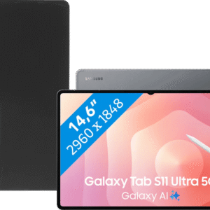 Samsung Galaxy Tab S11 Ultra 14,6 inch 512GB Wifi + 5G Grijs + BlueBuilt Book Case Zwart (6151132935952)