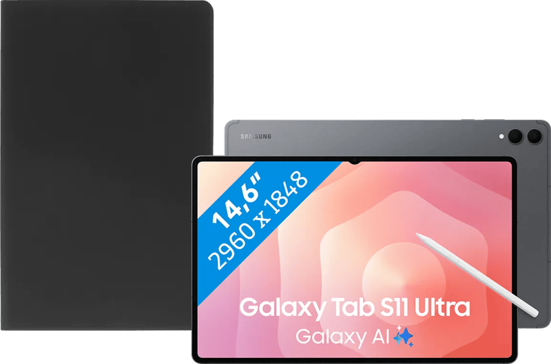 Samsung Galaxy Tab S11 Ultra 14,6 inch 512GB Wifi Grijs + BlueBuilt Book Case Zwart (6151132986961)